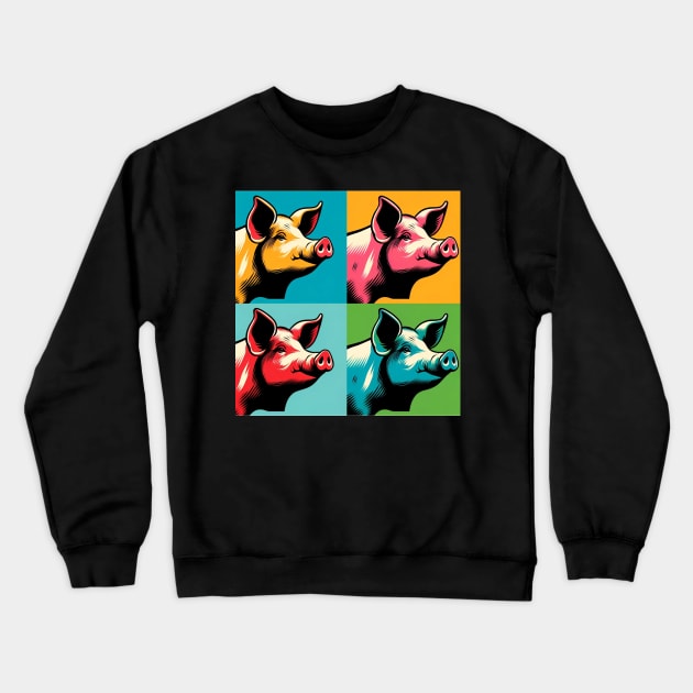 Porcine Pop Palette: Vibrant Artistic Pig Portrait Crewneck Sweatshirt by PawPopArt